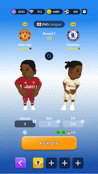 Football Maestro Mini match setup screen